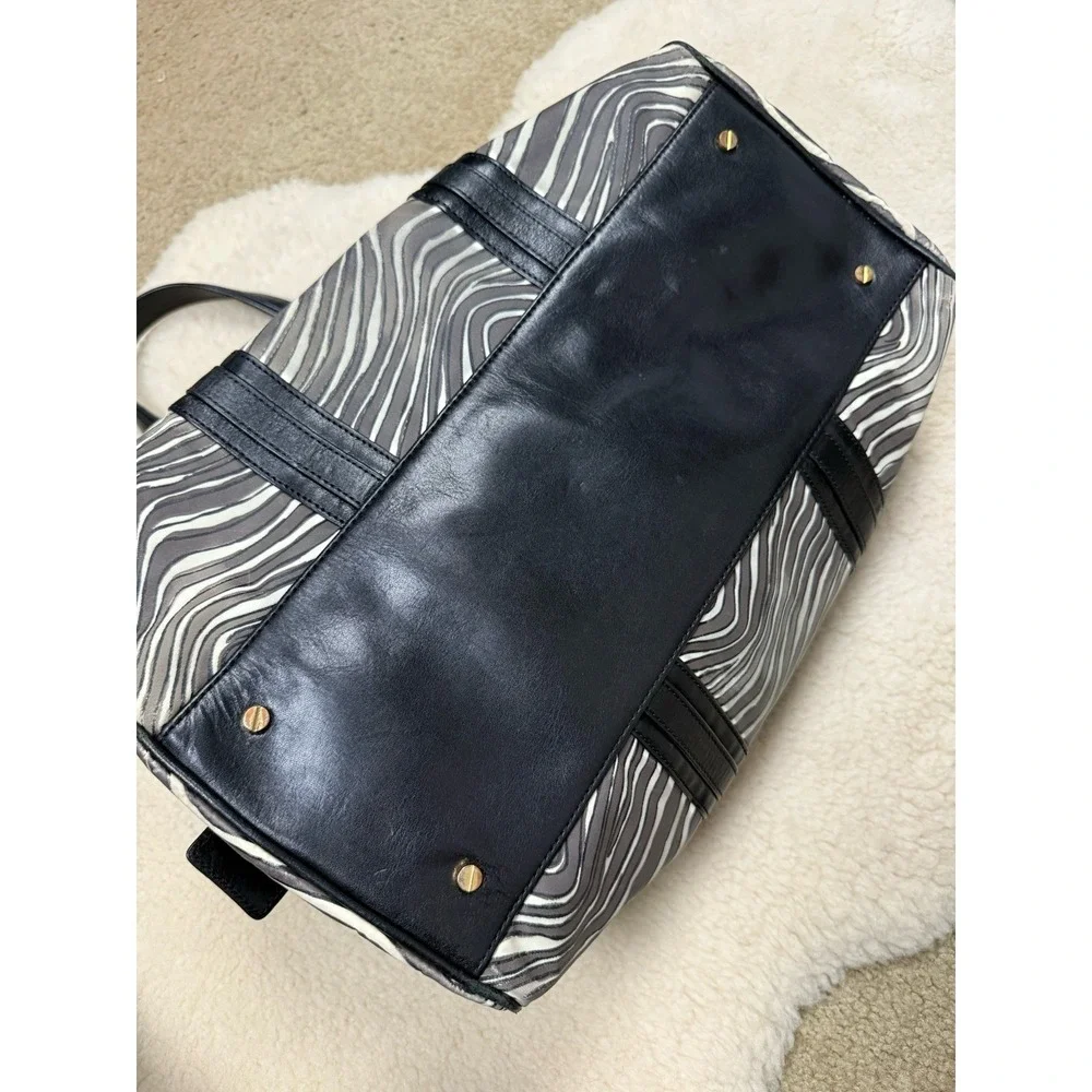 Tory Burch‎ Zebra Stripe Satchel Shoulder Bag Leather Trim Gold Logo Y2K Style